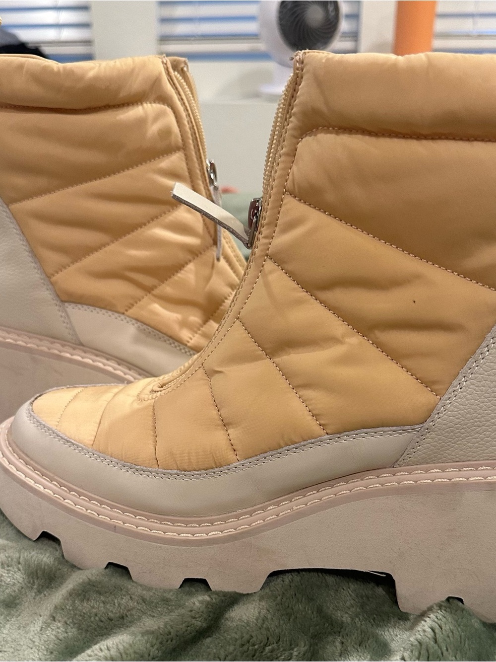 Dolce Vita Quilted Beige-Tan Platform Ankle Boot